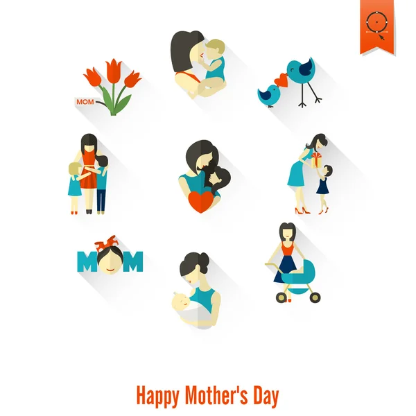 Feliz Día de las Madres Iconos — Vector de stock