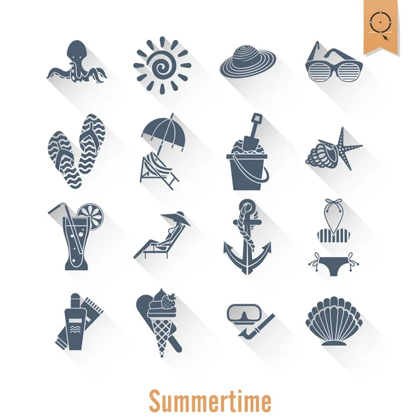 Sommer und Strand einfache flache Symbole — Stockvektor