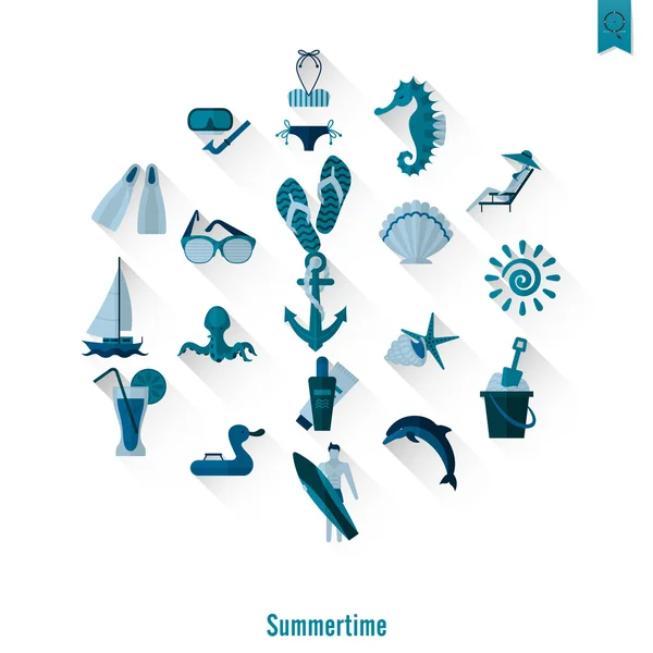 Sommer und Strand einfache flache Symbole — Stockvektor