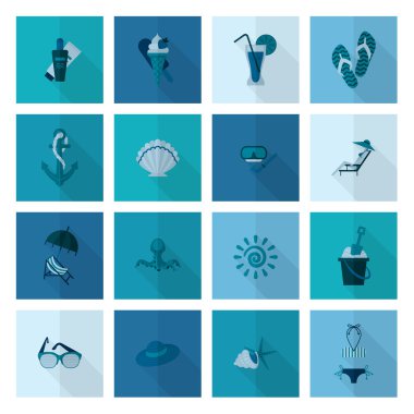 Yaz ve plaj basit düz simgeler