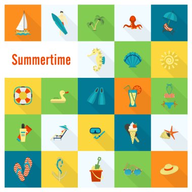 Yaz ve plaj basit düz simgeler