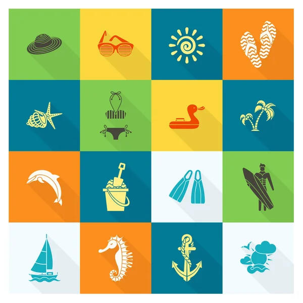 Yaz ve plaj basit düz simgeler