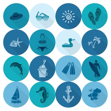 Yaz ve plaj basit düz simgeler