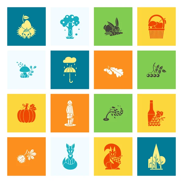 Conjunto de iconos planos de otoño — Vector de stock