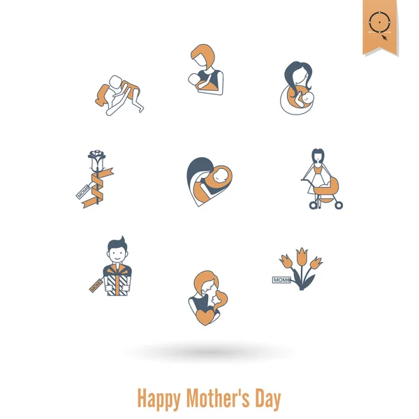 Feliz Día de las Madres Iconos — Vector de stock