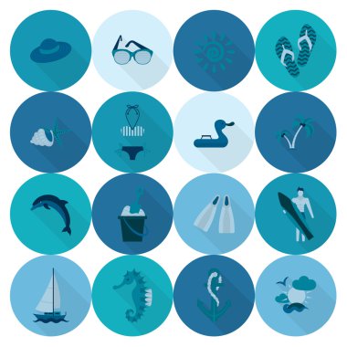 Yaz ve plaj basit düz simgeler