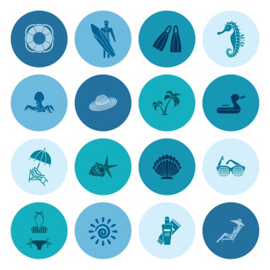 Yaz ve plaj basit düz simgeler