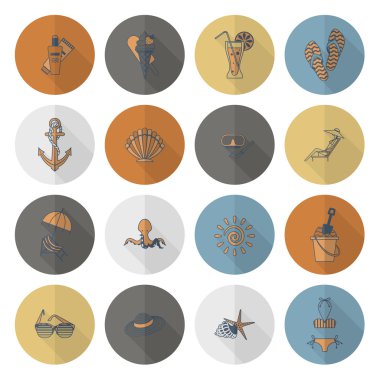 Yaz ve plaj basit düz simgeler