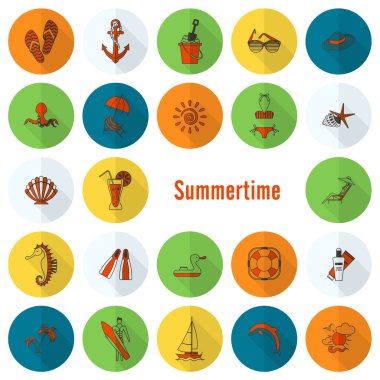 Yaz ve plaj basit düz simgeler