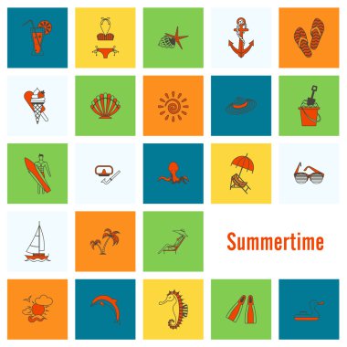 Yaz ve plaj basit düz simgeler