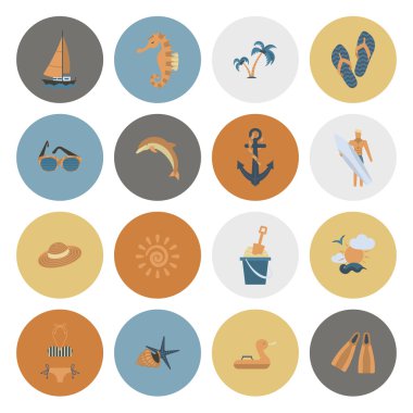 Yaz ve plaj basit düz simgeler