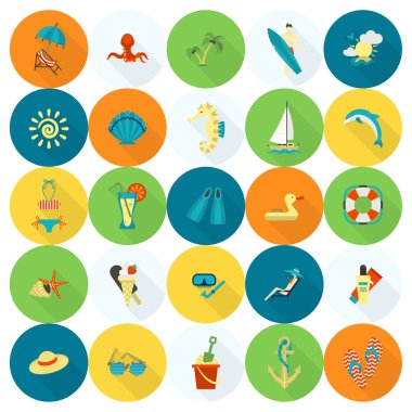 Yaz ve plaj basit düz simgeler