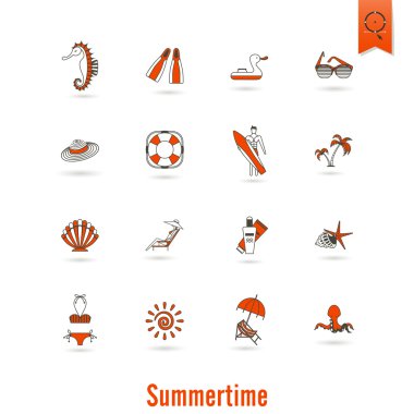 Yaz ve plaj basit düz simgeler