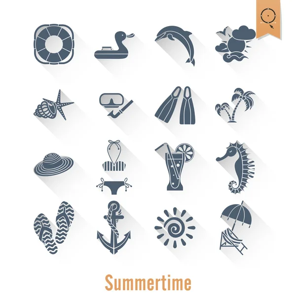 Summer and Beach Simple Flat Icons — Stock Vector