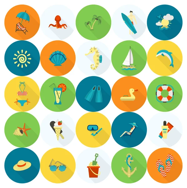 Yaz ve plaj basit düz simgeler