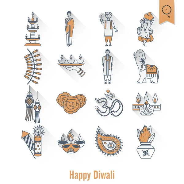 Diwali. Indian Festival Icons — Stock Vector