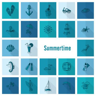 Yaz ve plaj basit düz simgeler