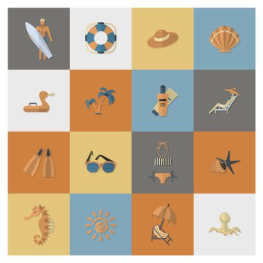 Yaz ve plaj basit düz simgeler