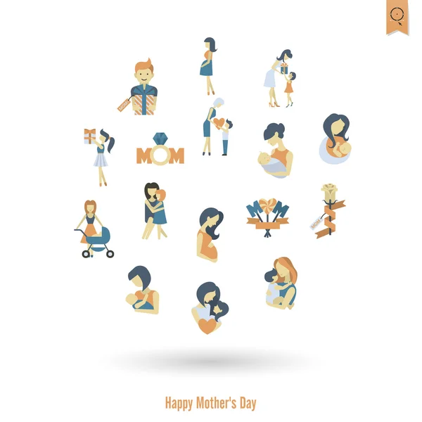 Feliz Día de las Madres Iconos — Vector de stock