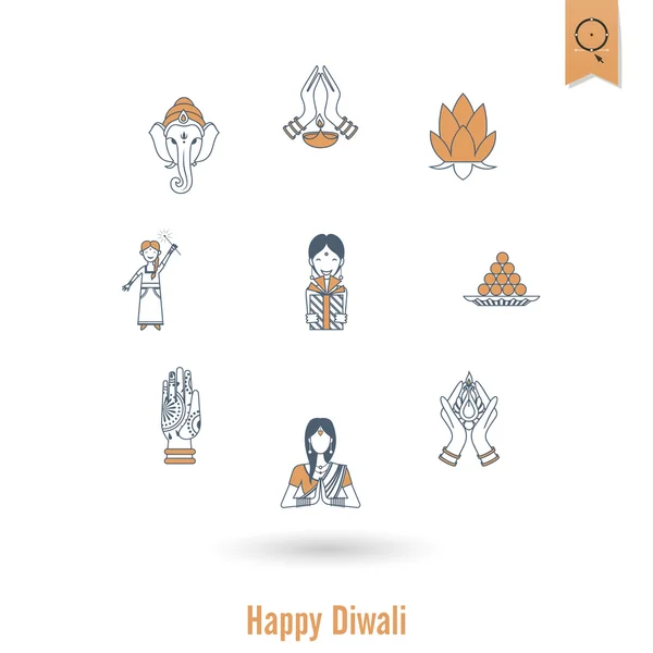 Diwali. Iconos del Festival Indio — Vector de stock