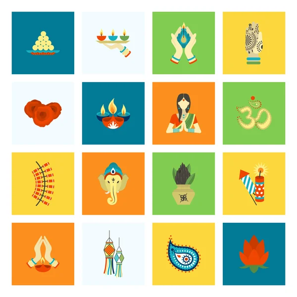 Diwali. Indiase Festival pictogrammen — Stockvector