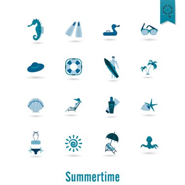 Yaz ve plaj basit düz simgeler