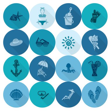 Yaz ve plaj basit düz simgeler
