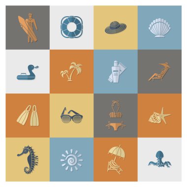Yaz ve plaj basit düz simgeler