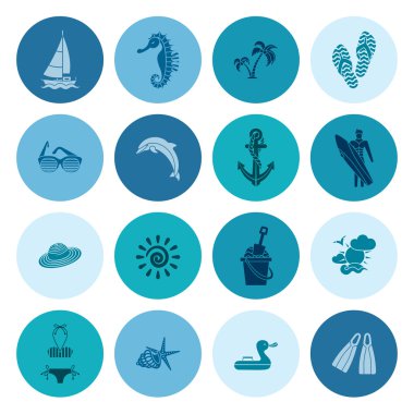 Yaz ve plaj basit düz simgeler