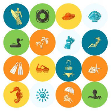 Yaz ve plaj basit düz simgeler