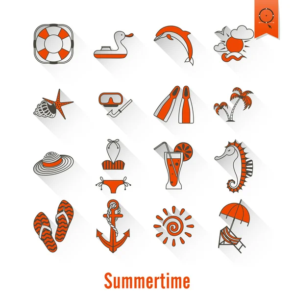Лета и пляжа простые плоские иконки — стоковый вектор