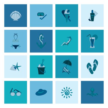 Yaz ve plaj basit düz simgeler