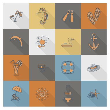 Yaz ve plaj basit düz simgeler