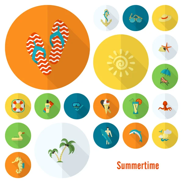 Sommer und Strand einfache flache Symbole — Stockvektor