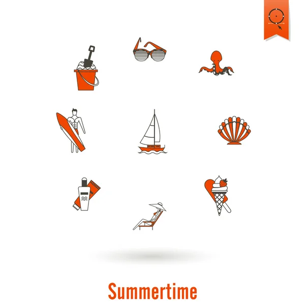 Summer and Beach Simple Flat Icons — Stock Vector