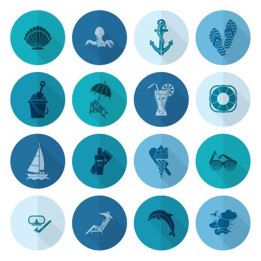 Yaz ve plaj basit düz simgeler