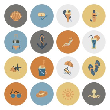 Yaz ve plaj basit düz simgeler