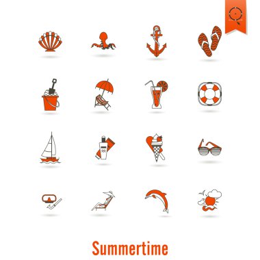 Yaz ve plaj basit düz simgeler