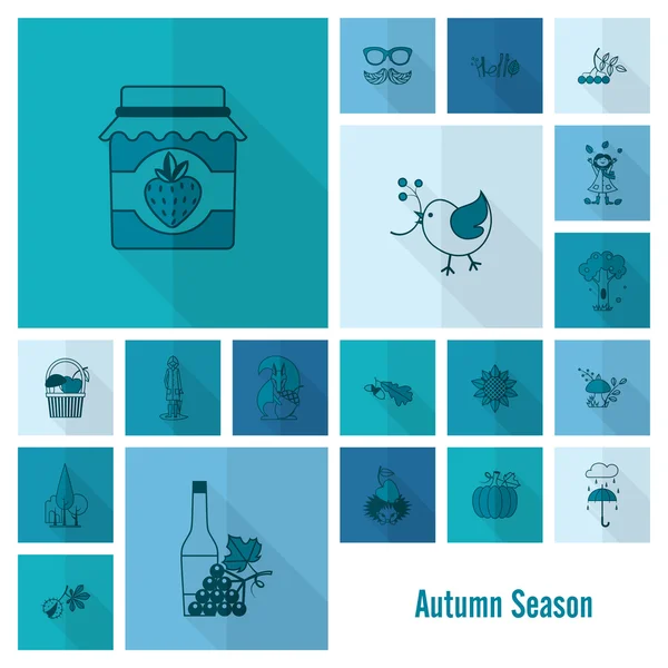 Conjunto de iconos planos de otoño — Vector de stock