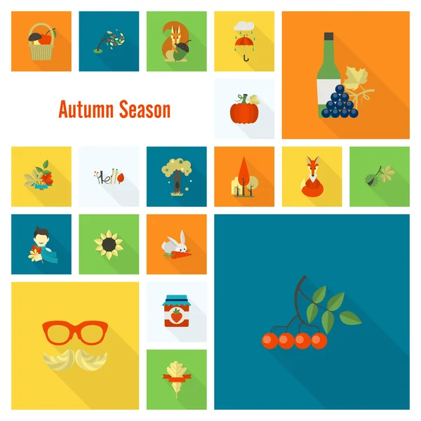 Conjunto de ícones de outono plana — Vetor de Stock