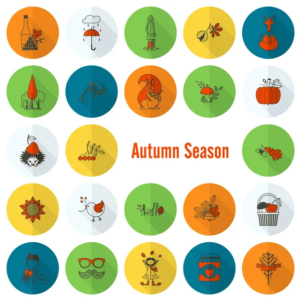 Set of Flat Autumn Icons — Stock Vector