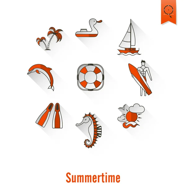 Summer and Beach Simple Flat Icons — Stock Vector