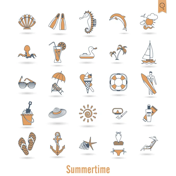 Verão e praia simples ícones planos — Vetor de Stock