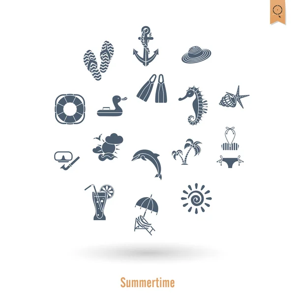 Summer and Beach Simple Flat Icons — Stock Vector