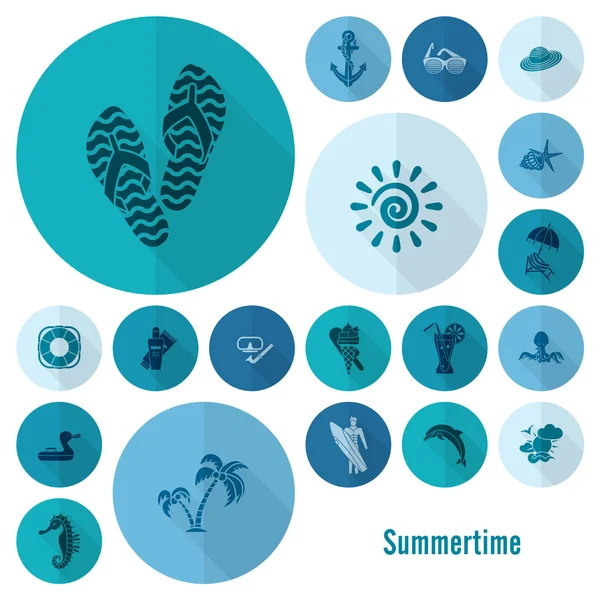 Sommer und Strand einfache flache Symbole — Stockvektor