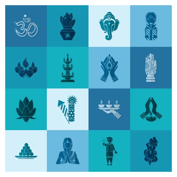 Diwali. Iconos del Festival Indio — Vector de stock