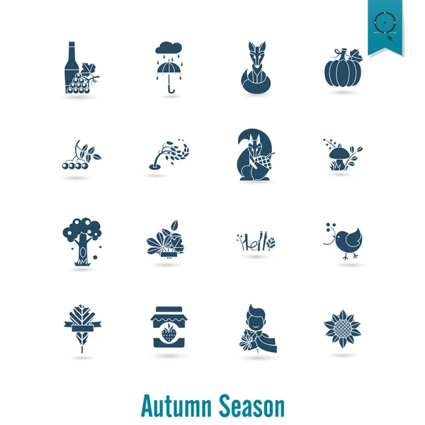 Conjunto de iconos planos de otoño — Vector de stock