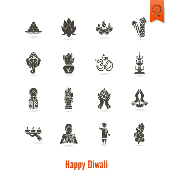 Diwali. Iconos del Festival Indio — Vector de stock