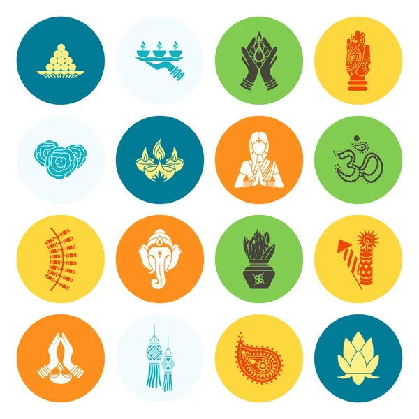 Diwali. Indiase Festival pictogrammen — Stockvector