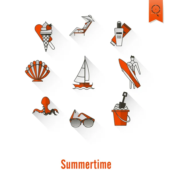 Summer and Beach Simple Flat Icons — Stock Vector